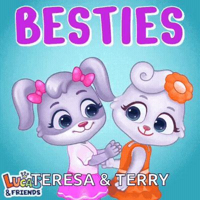 Two Rabbits Are Standing Next To Each Other With The Words Besties On The Bottom GIF
