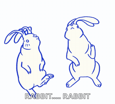 Two Rabbits Drawing With Rabbit Text GIF