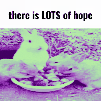 Two Rabbits Eating From Bowl Saying There Is Lots Of Hope GIF