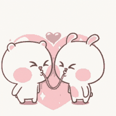 Two Rabbits Kissing In Front Of Pink Heart GIF