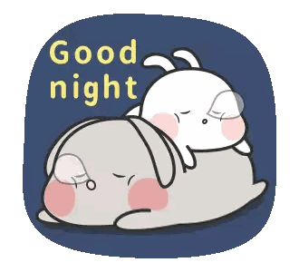 Two Rabbits Laying On Top Of Each Other With The Words Good Night Written On The Bottom Sticker