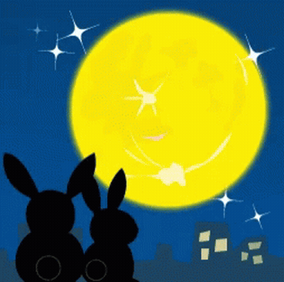 Two Rabbits Looking At Full Moon GIF
