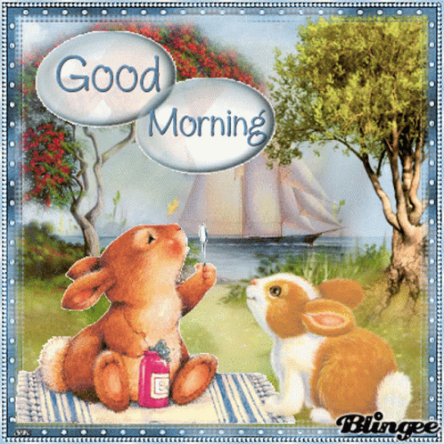 Two Rabbits Picnic Blanket Boat Good Morning GIF
