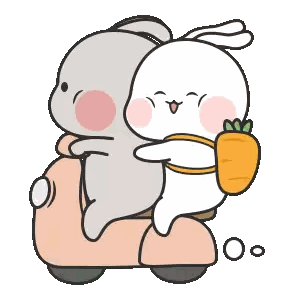 Two Rabbits Riding Scooter With Carrot Sticker