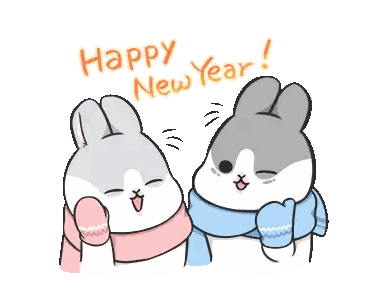 Two Rabbits Wearing Scarves Happy New Year Sticker