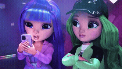 Two Rainbow High Dolls Looking At Phone GIF