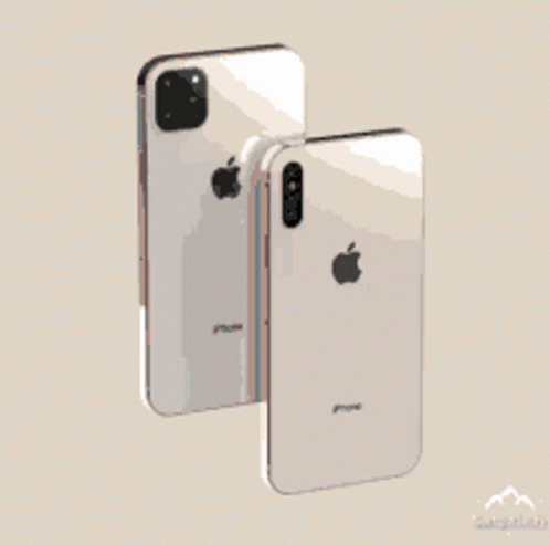 Two Red Apple Iphones Are Displayed Side By Side On A White Background GIF