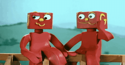 Two Red Boxes Holding Hands GIF
