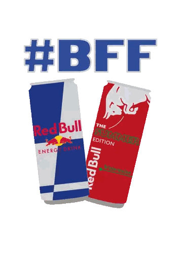 Two Red Bull Energy Drinks With Hashtag BFF Sticker
