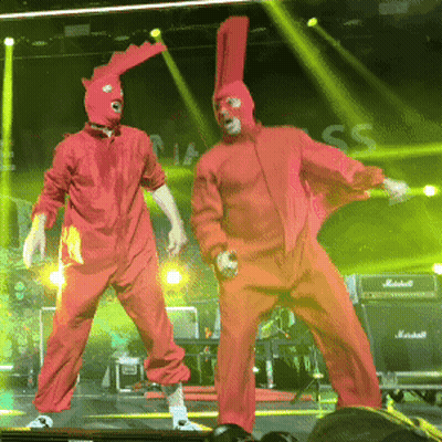 Two Red Bunny Dancers On Stage By Marshall Amp GIF