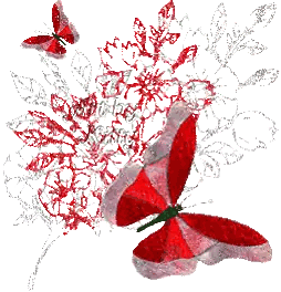 Two Red Butterflies Flying Around Bouquet Of Red Flowers Sticker