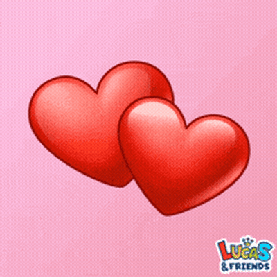 Two Red Hearts On Pink With Lucas & Friends GIF