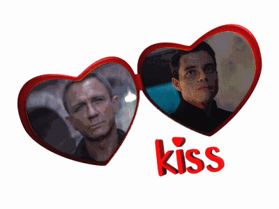 Two Red Hearts With A Picture Of A Man And The Word Kiss Below Them GIF