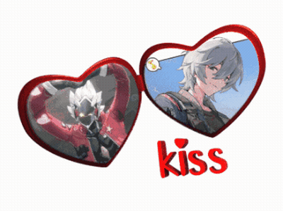 Two Red Hearts With Boy And Kiss GIF