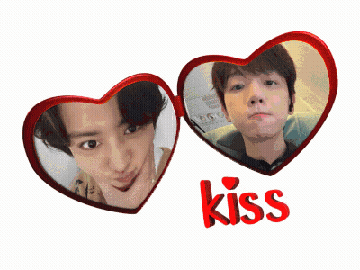 Two Red Hearts With Man And Kiss GIF