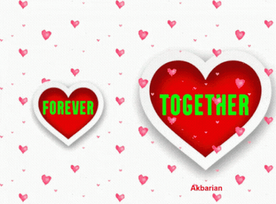 Two Red Hearts With The Words Forever Together Written On Them GIF