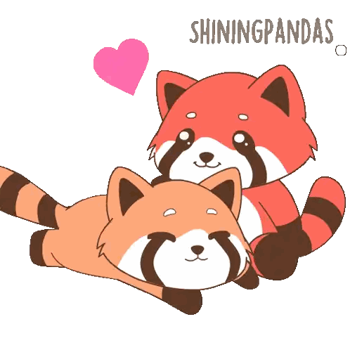 Two Red Pandas Are Laying On Top Of Each Other With A Pink Heart Behind Them And The Words Shiningpandas Below Them Sticker