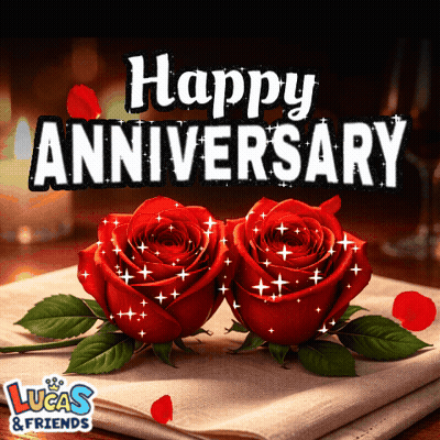 Two Red Roses With Happy Anniversary GIF