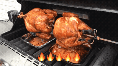 Two Roasted Turkeys Cooking On Grill GIF