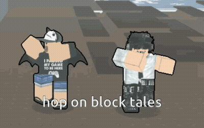 Two Roblox Characters Hop On Block Tales GIF