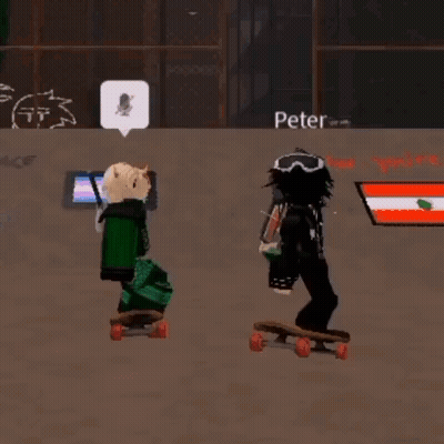 Two Roblox Characters Riding Skateboards With Peter GIF