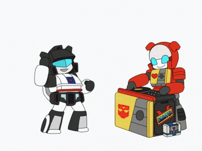 Two Robots Dancing Next To Boombox GIF