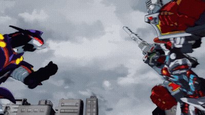 Two Robots Fighting In Front Of Cloudy Sky GIF