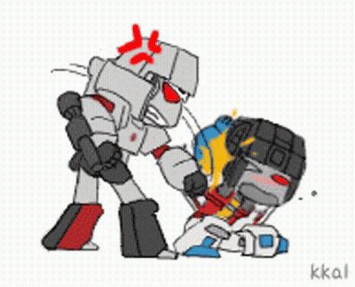 Two Robots Fighting With Letters Kkal GIF