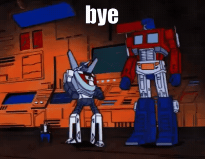 Two Robots Standing Saying Bye GIF