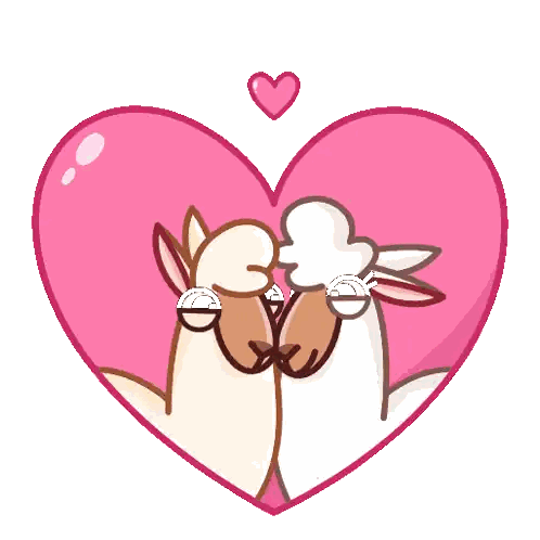 Two Sheep Are Kissing In A Heart With Hearts Above Them GIF