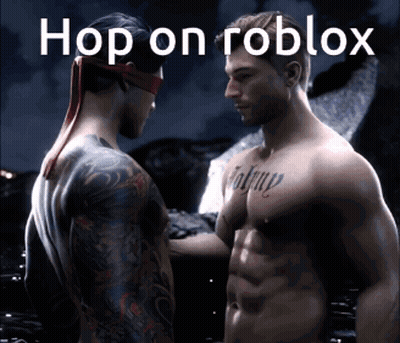 Two Shirtless Men With Hop On Roblox GIF