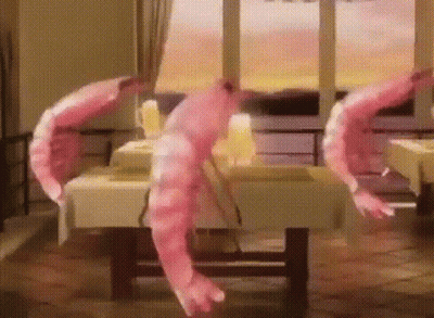 Two Shrimp Hanging From Restaurant Window GIF