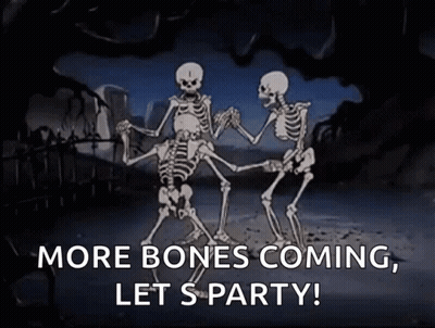 Two Skeletons Dancing More Bones Coming Let's Party GIF