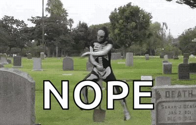 Two Skeletons Hugging In Cemetery Saying Nope GIF