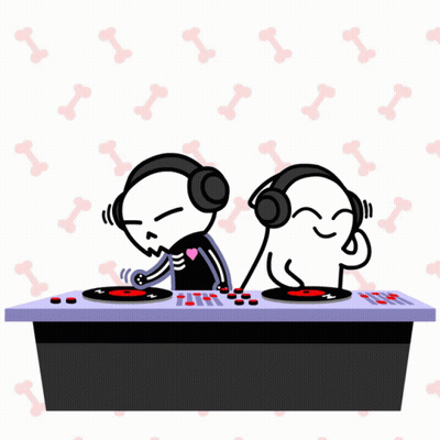 Two Skeletons Playing Records