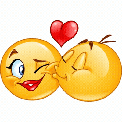 Two Smiley Faces Kissing With Heart GIF