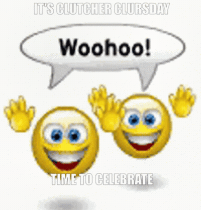 Two Smiley Faces Waving Saying Woohoo Time To Celebrate GIF