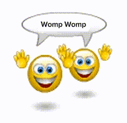 Two Smiley Faces With A Speech Bubble Saying Womp Womp GIF