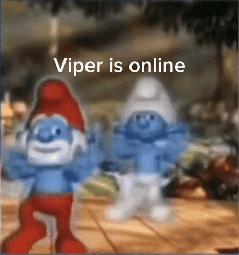 Two Smurfs Are Dancing With The Words Viper Is Online Above Them GIF