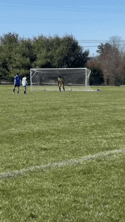 Two Soccer Players And Goalie GIF
