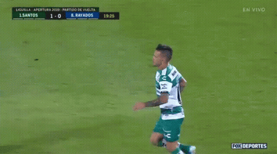 Two Soccer Players Are Giving Each Other A High Five During A Game Sponsored By Fox Deportes GIF