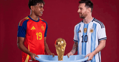 Two Soccer Players Are Holding A Trophy And One Has The Number 10 On His Jersey GIF