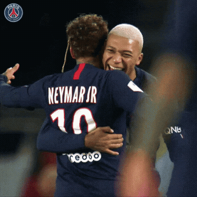 Two Soccer Players Are Hugging Each Other And One Has The Number 10 On His Jersey GIF