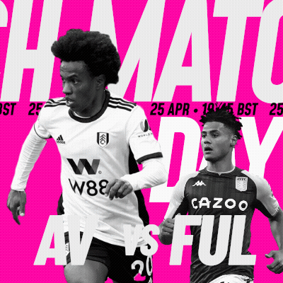 Two Soccer Players Are Running On A Pink Background With The Words Av Vs Ful GIF