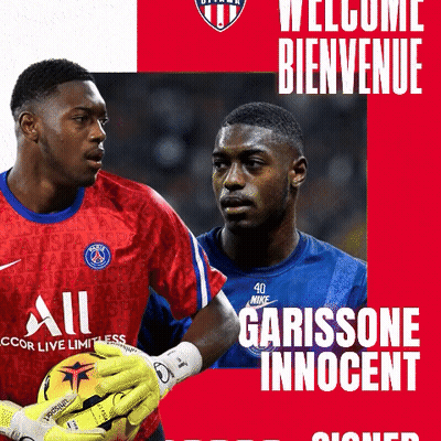 Two Soccer Players Are Standing Next To Each Other And The Words Welcome Bienvenue Are On The Red Background GIF