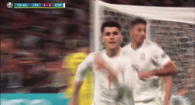 Two Soccer Players Celebrate Goal ITA Vs ESP GIF
