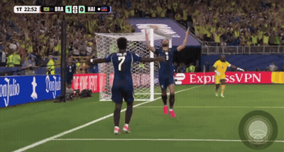 Two Soccer Players Celebrating Goal By ExpressVPN Banner GIF
