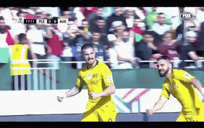Two Soccer Players Celebrating Goal Fox Sports GIF