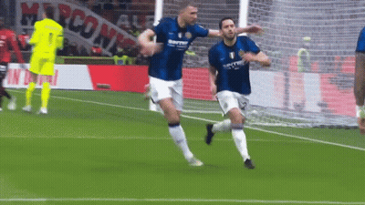 Two Soccer Players Celebrating Goal Marconi Banner GIF
