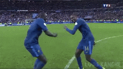 Two Soccer Players Dancing, Number 14 GIF